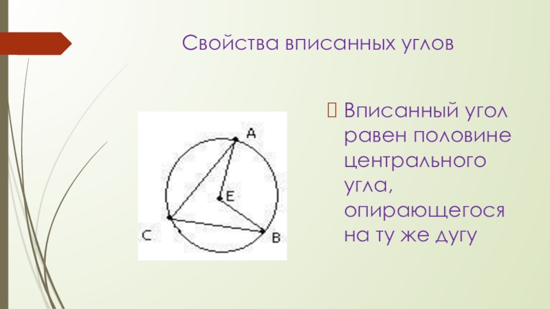 Величина описанного угла. Вписанные и описанные углы. Свойства описанного угла. Вписанный угол равен половине центрального. Св ва вписанного угла.