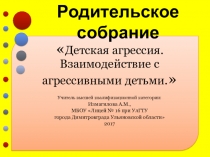 Презентация для родительского собрания на тему Детская агрессивность. Взаимодействие с агрессивными детьми