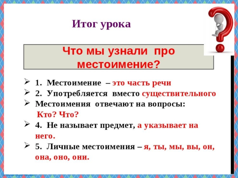 Обобщение знаний о местоимении 2 класс школа россии презентация