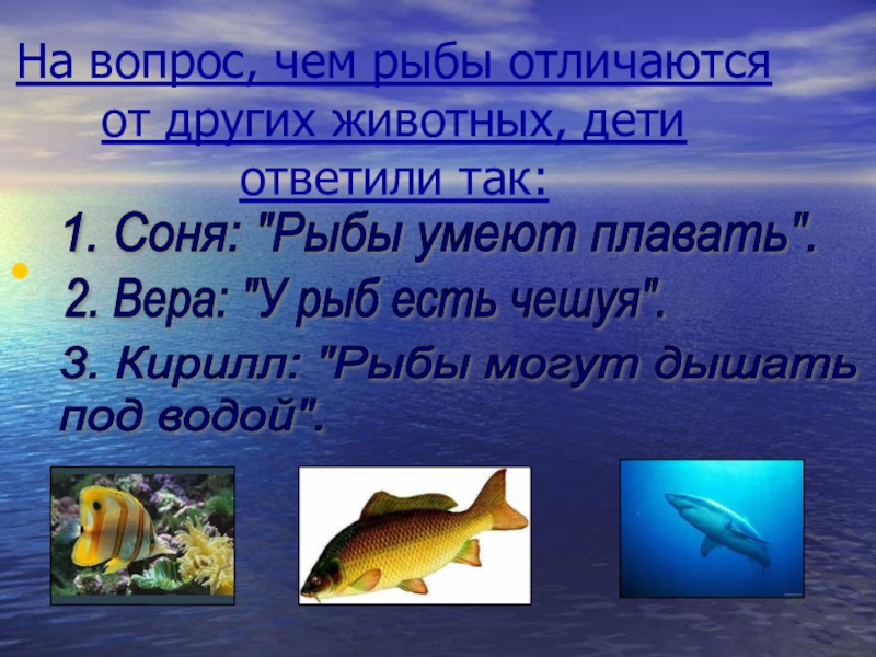 Рыба вопросы. Что отличается рыб от других животных. Чем рыбы отличаются от других животных. Рыбы отличаются от других. Чем рыбы похожи на других животных.