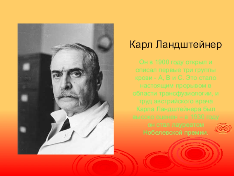 Карл ландштейнер открытие групп крови презентация