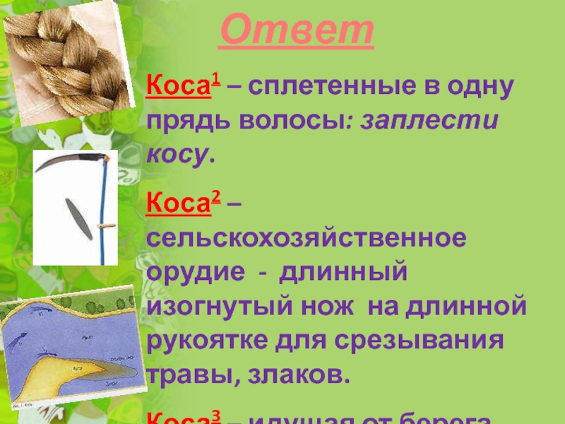 Значение слова косой. Коса значение слова. Предложение со словом коса. Коса обозначение слова. Происхождение слова коса.