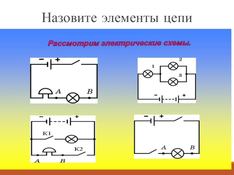 Компоненты цепи. Назови элементы цепи. Назовите детали цепи. Перечислите элементы цепи. Начертить и назвать элементы цепи.