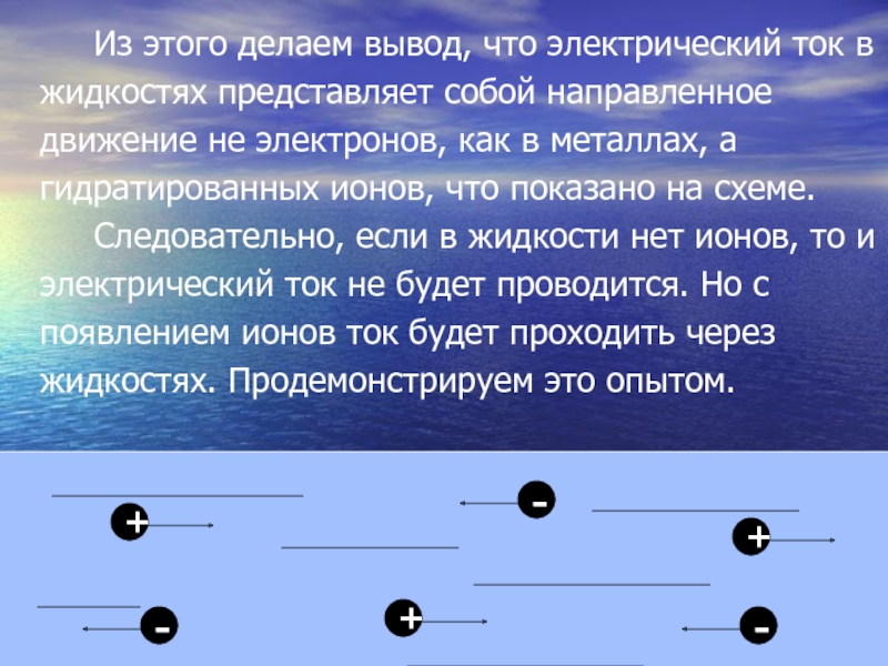 Условия существования тока в жидкостях. Условия существования электрического тока в металлах. Вывод по электрическому току.