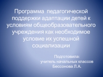 Программа педагогической поддержки адаптации детей к условиям общеобразовательного учреждения как необходимое условие их успешной социализации