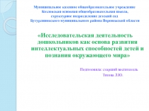 Презентация к докладу на районный семинар Исследовательская деятельность дошкольников как основа развития интеллектуальных способностей детей и познания окружающего мира