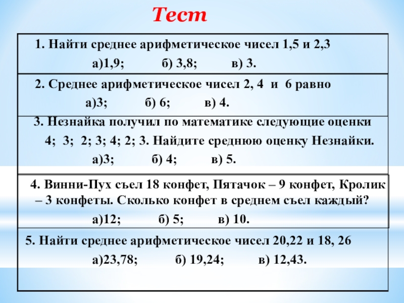 Среднее арифметическое 1 3 4