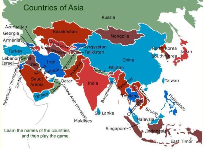 Карта азии со странами на английском