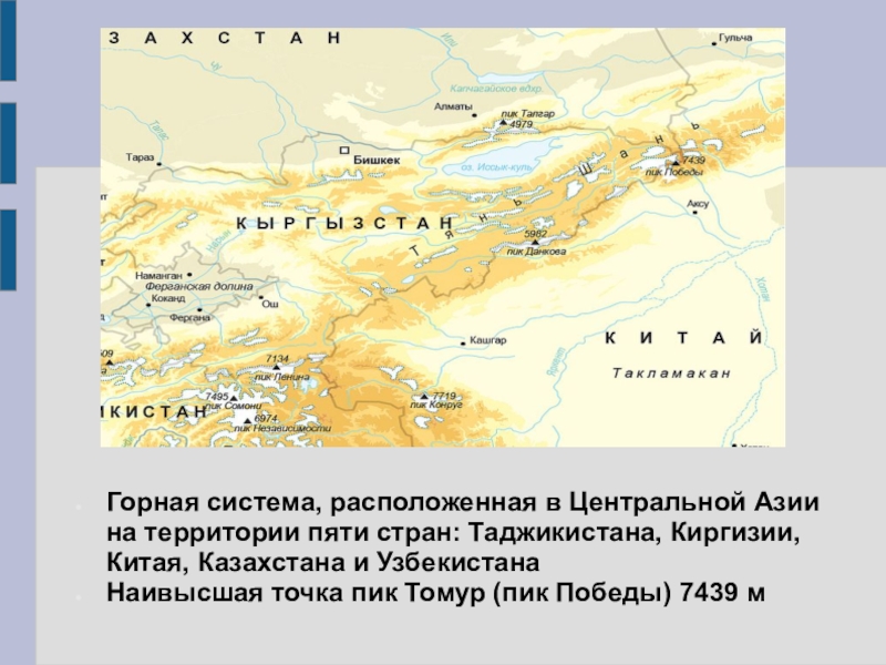Горы расположенные рядом называются. Карта средней Азии Горная систн. Горные системы центральной Азии. Горные хребты центральной Азии. Памир и Тянь Шань на карте.