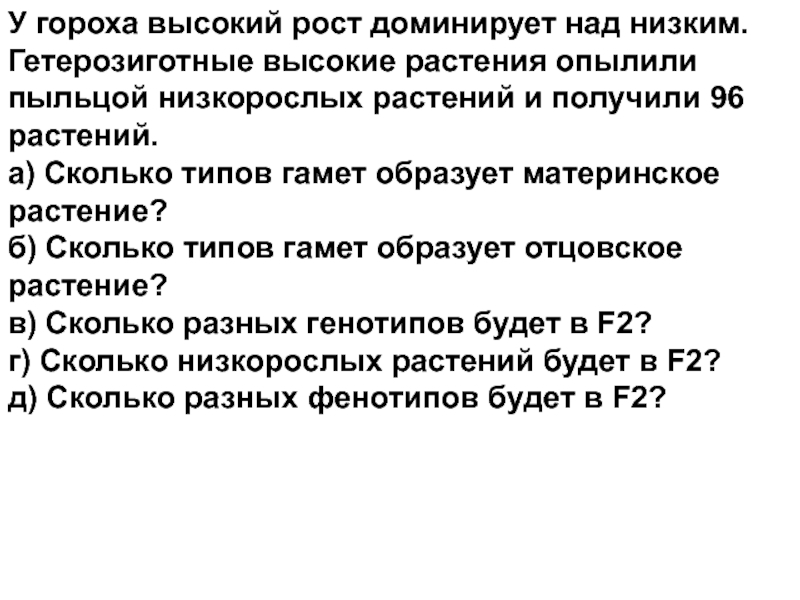 Установлено что высокий стебель у томата доминирует