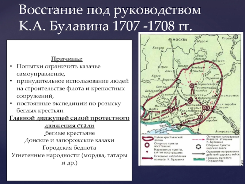 Восстания при петре 1 карта