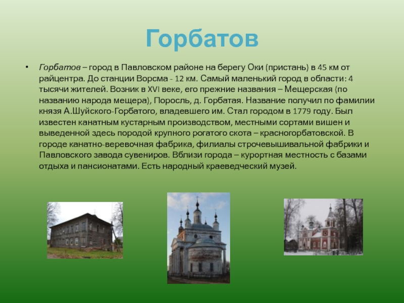 Карта горбатова нижегородской области