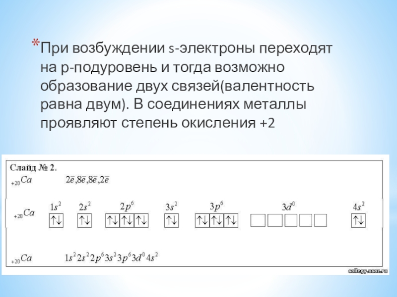 Возбуждение электронов. Валентность стронция. S И P электроны. Валентность кальция равна. Кальций подуровни.