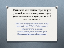 Презентация Развитие мелкой моторики рук у детей раннего возраста через различные виды продуктивной деятельности