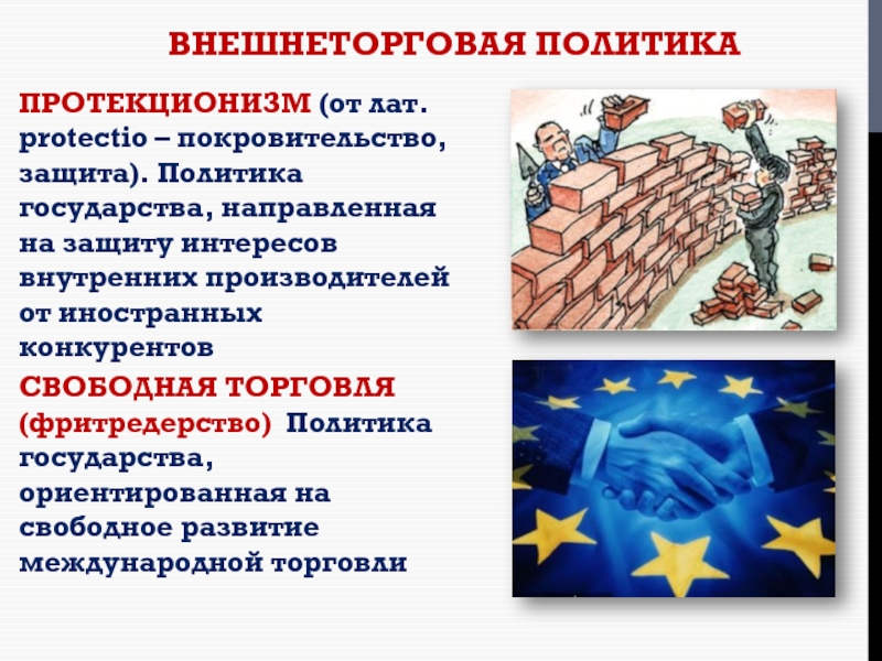 Защита политики. Внешнеторговая политика фритредерство и протекционизм. Протекционизм представители. Протекционизм это в обществознании. Политика государства.