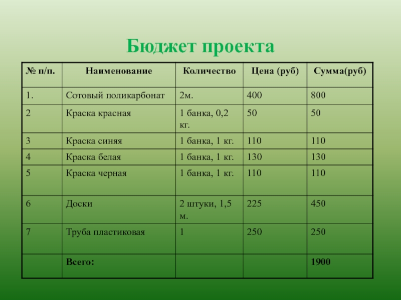 Проект школьный бюджет примеры