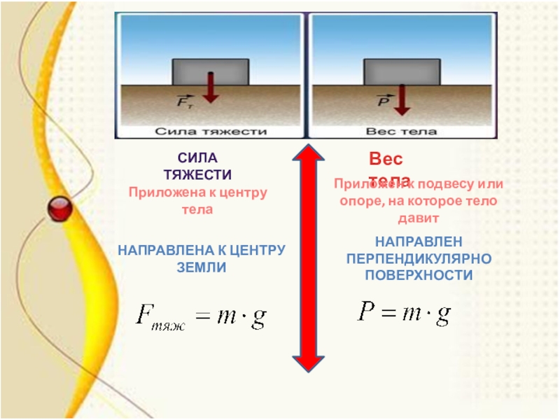 Вес тела приложен к