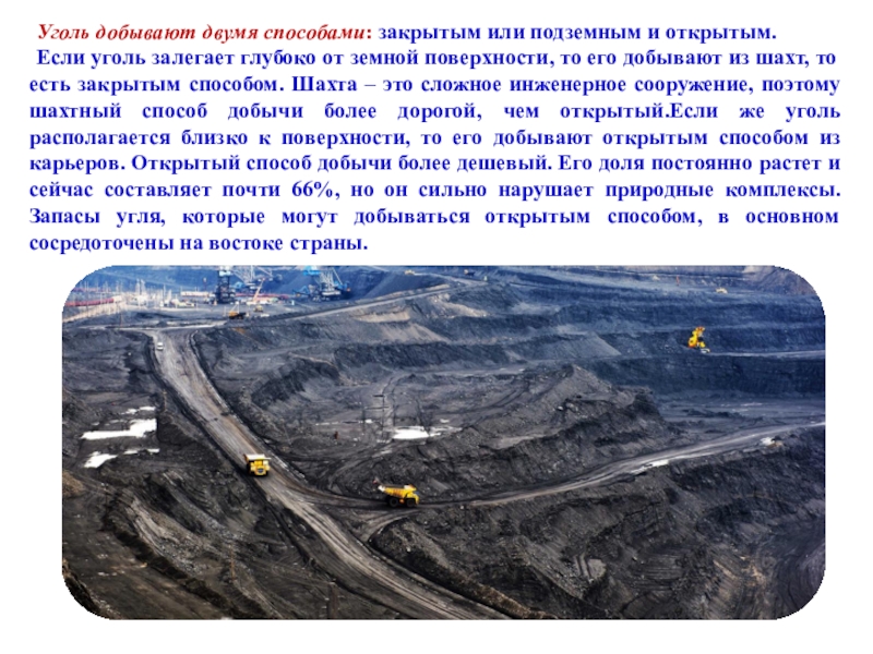 Место добычи угля в россии. Добыча угля открытым способом. Открытый способ добычи. Открытый и закрытый способ добычи угля. Открытая и закрытая добыча угля.