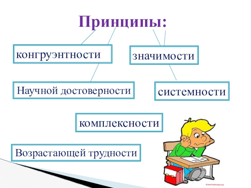 Принципы: конгруэнтностизначимостисистемностиНаучной достоверностикомплексностиВозрастающей трудности