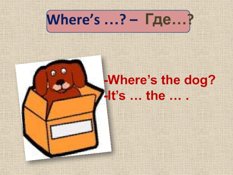 Where’s …? – Где…? Where’s the dog?It’s … the … .