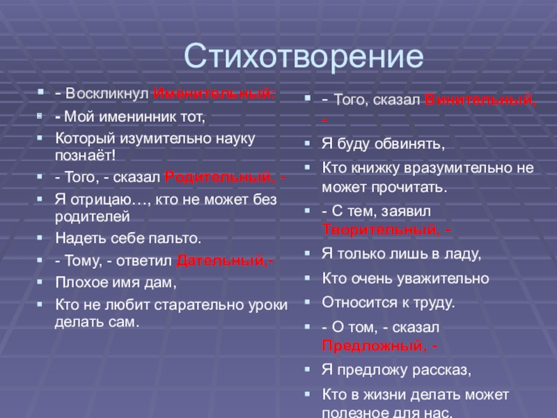 Презентация Презентация по русскому языку на тему  Имя существительное. Обобщение знаний о падежах