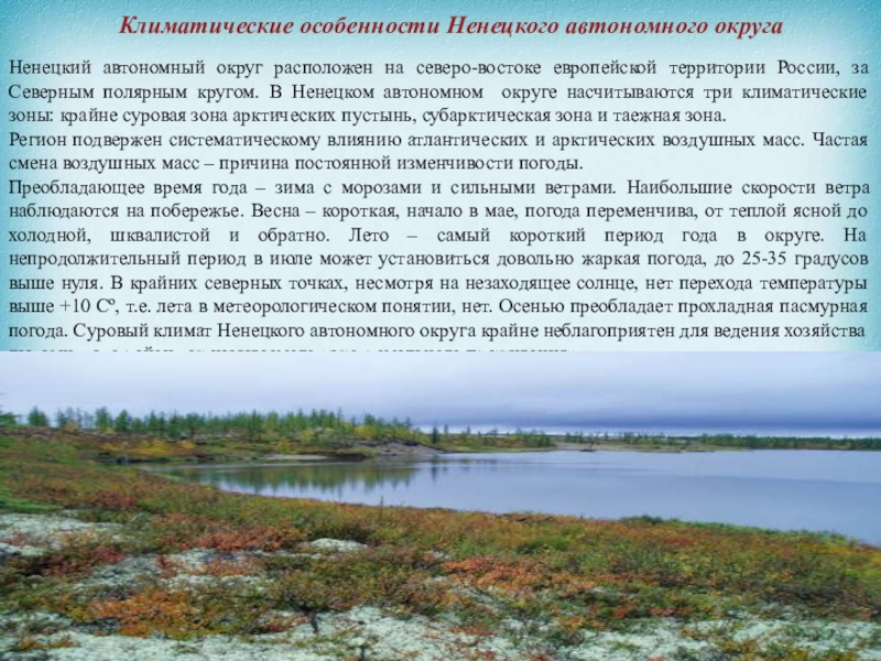 2 ненецкий автономный округ. Климат Ненецкого автономного округа. Северо-Восток России Ненецкий. Округ находящийся на Северо востоке. Климат Западной Сибири субарктический.