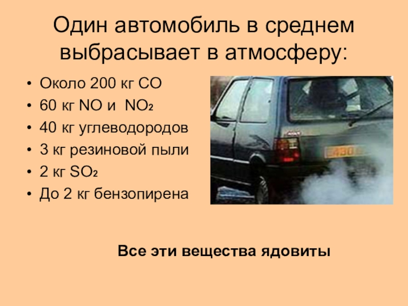 Автомобили приводимые в движение двигателями внутреннего сгорания выбрасывают газы