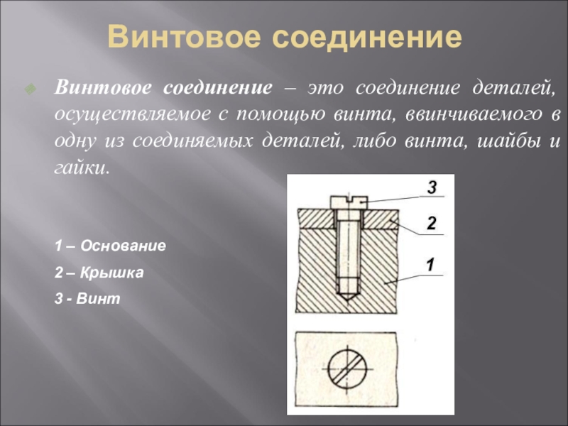 Соединение подождать. Соединение деталей винтом чертеж. Винтовое соединение чертеж. Винтовое соединение черчение. Соединение винтом чертеж.