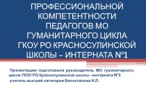 Презентация работы методического объединения на тему Развитие профессиональной компетентности педагогов МО гуманитарного цикла ГКОУ РО Красносулинской школы -интерната №1