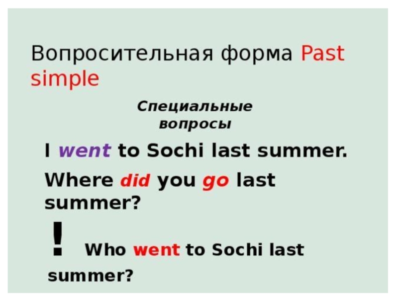 Вопросительная форма. Past simple вопросительная форма. Схема вопросительного предложения в past simple. Образование вопросительных предложений в past simple. Специальные вопросы в past simple.