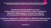 Структурная модель организации учебного процесса МДК 05.03 Менеджмент в социальной работе по специальности 39.02.01 Социальная работа