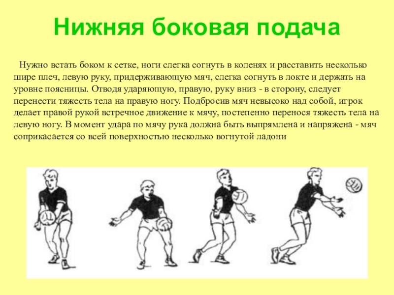 Нижняя подача. Нижняя боковая подача в волейболе. Нижняя боковая подача. Боковая подача. Нижняя боковая подача мяча.