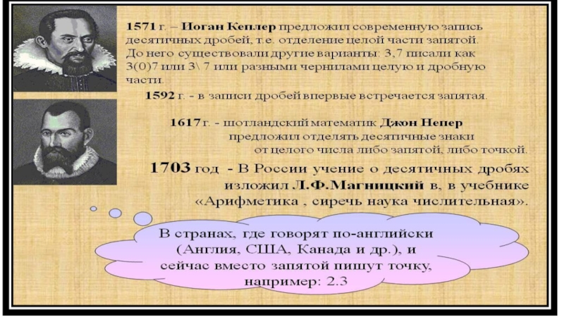 История возникновения десятичных дробей 5 класс презентация