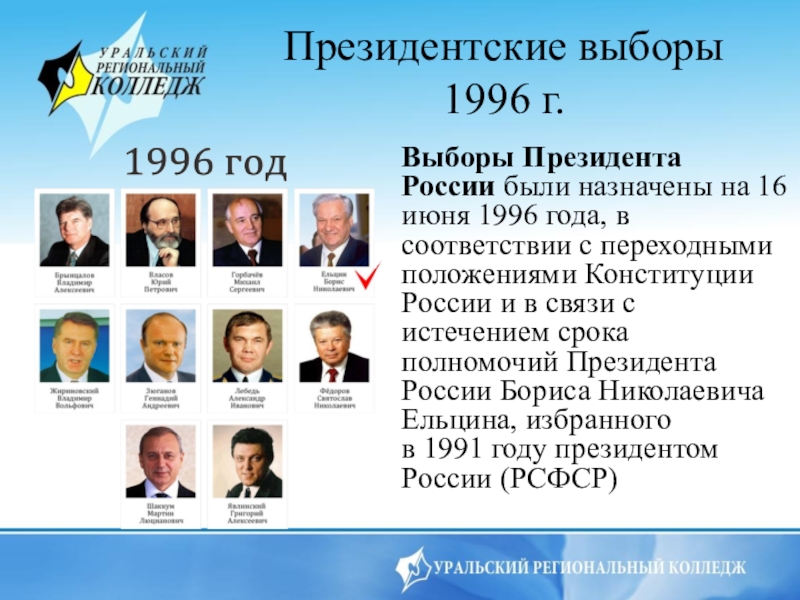 Предыдущие выборы дата. Выборы президента 1996 года в России кандидаты. Ельцин выборы 1996. Выборы Ельцина в 1996 году. Участники выборов президента 1996.