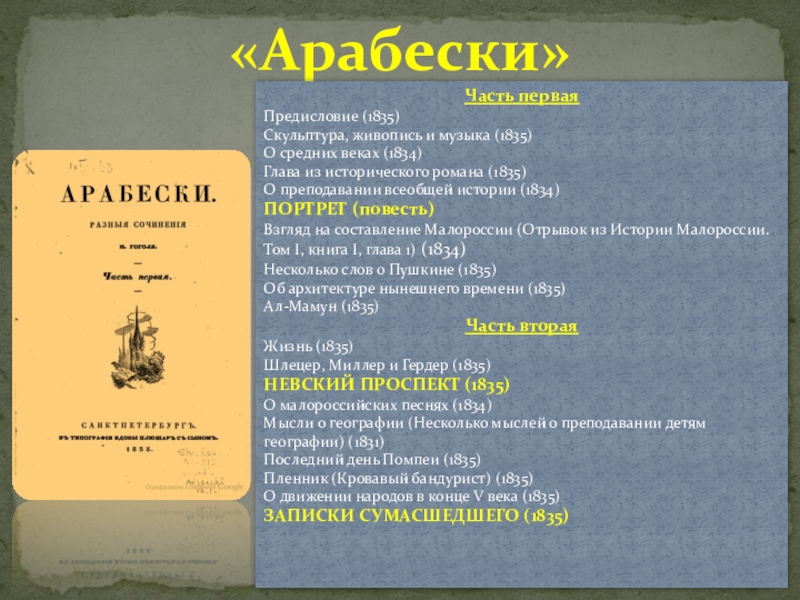 Преподавание всеобщей истории. Ход событий в повести портрет. Арабески разные сочинения н Гоголя Невский проспект. Повесть портрет сколько страниц. 1835 Г Арабески таблица.