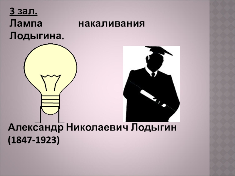 3 зал.Лампа накаливания Лодыгина. Александр Николаевич Лодыгин(1847-1923)