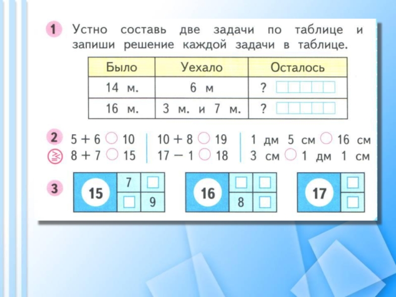 Составьте устное. Устно Составь две задачи по таблице. Вычитание вида 6- 7- 1 класс школа России. Вычитание случая вида 14 1 класс. Вычитание вида 14.