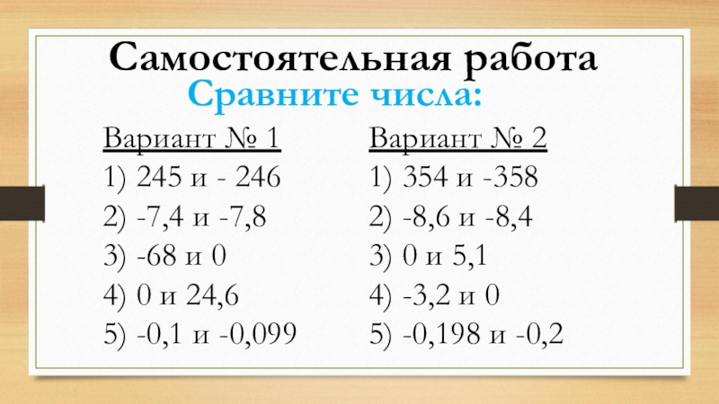 Число вариантов 7 класс. Сравните числа 245 и -246. Сравнение чисел самостоятельная работа. Устно сравнение чисел 6 класс. Сравнить числа самостоятельная 10 класс.