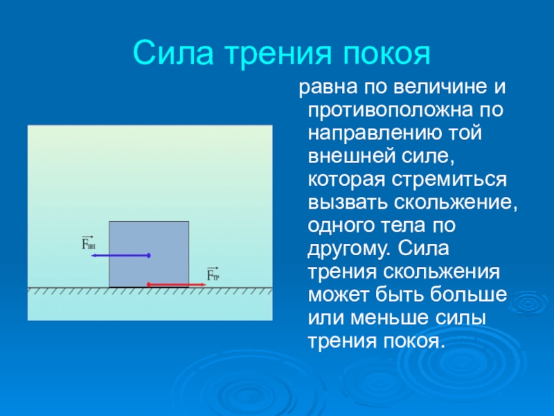 Трение покоя чему равна. Сила трения покоя. Направление силы трения покоя. Величина силы трения покоя. Сила трения покоя и скольжения.