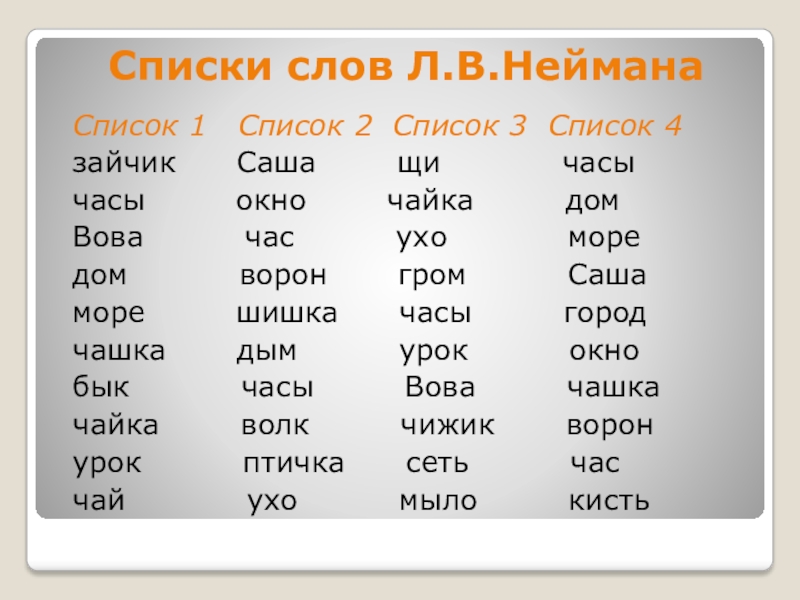 Варианты слова л. Список слов. Слова для проверки слуха. Списки слов Неймана. Списки слов Неймана обследование слуха.