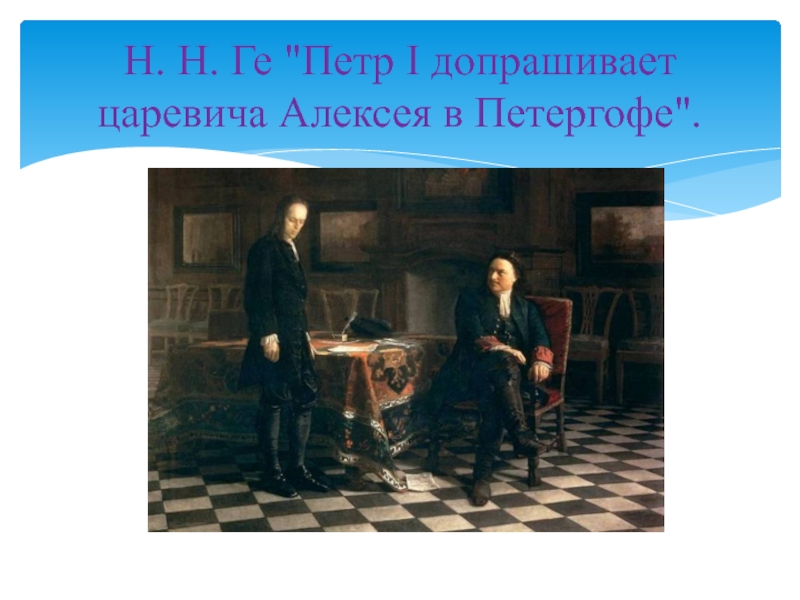 Описание картины петр 1 допрашивает царевича алексея петровича в петергофе 6 класс