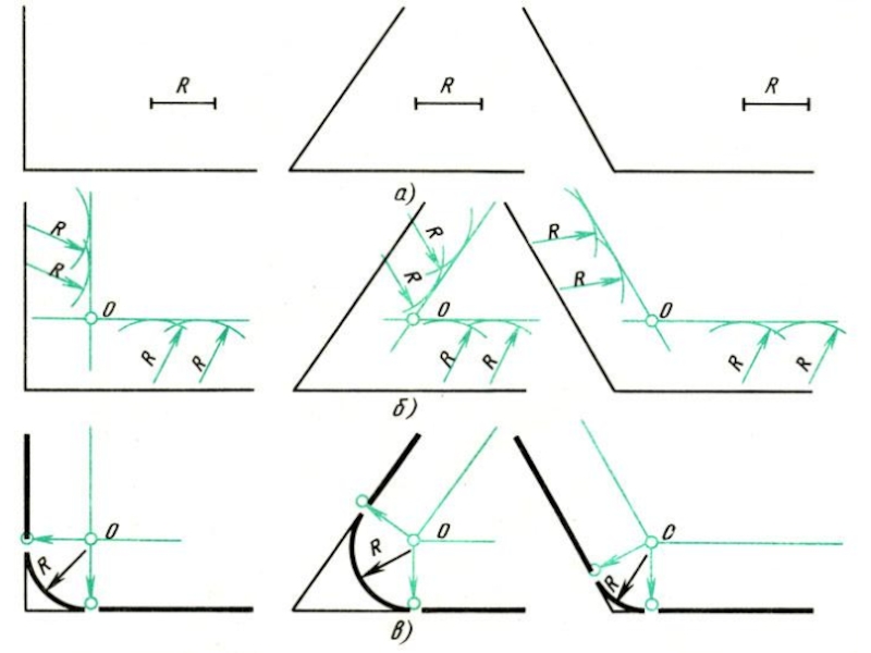 Радиус тупого угла. Сопряжение двух прямых линий. Сопряжение прямых линий в черчении. Сопряжение двух прямых черчение. Сопряжение пересекающихся прямых.