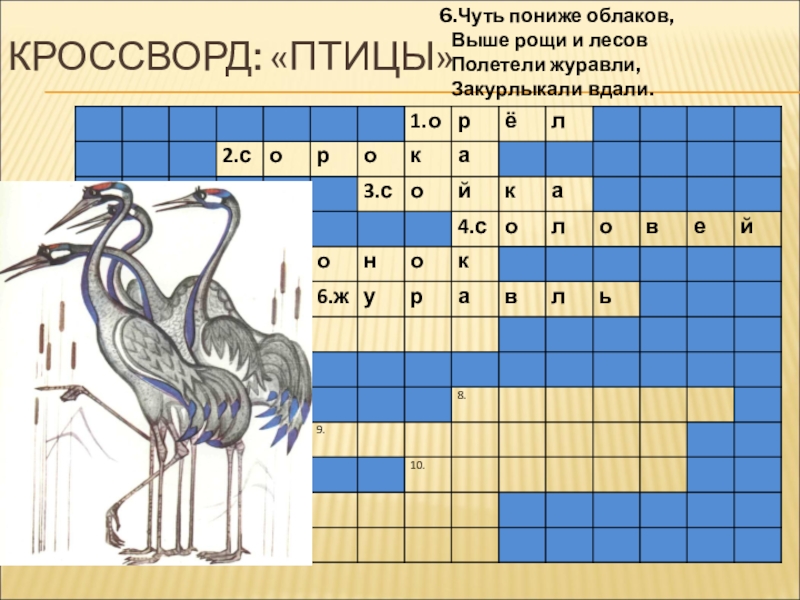 Птицы сканворд 6. Кроссворд про птиц. Лесные птицы кроссворд. Птица из сканворда. Кроссворд для детей птицы Журавли.