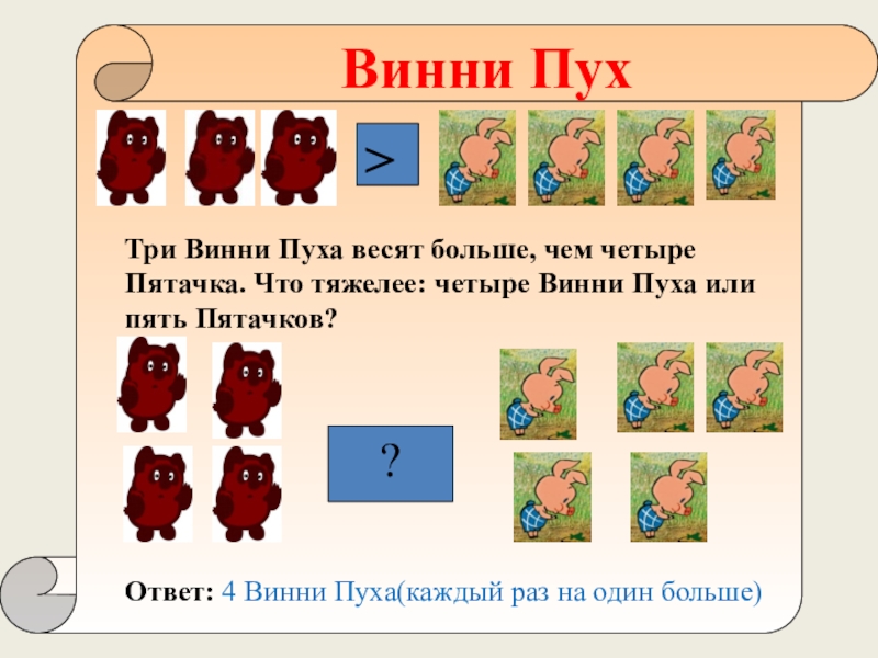 Что больше 4 или 5. Винни пух задача. Три Винни пуха. Зазадния про вини пуха. Задания по математике с Винни пухом.