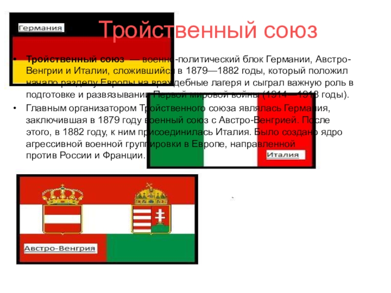 Перечислите державы которые подписали тройственный союз