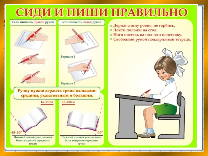 Картинка правильная посадка за партой для начальной школы