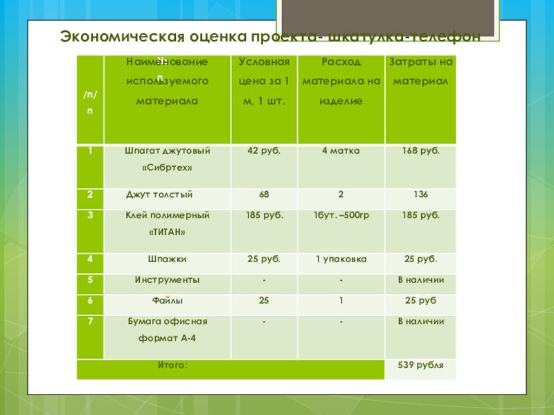 Обоснование проекта шкатулка