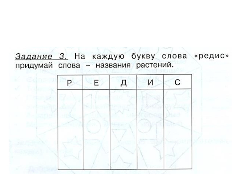 На каждую русскую букву по слову. На каждую букву слова редис придумай слова названия растений. На каждую букву слова редис придумай слова. На каждую букву слова редис придумай слова названия растений редис. На каждую букву слова придумай слова названия растений.