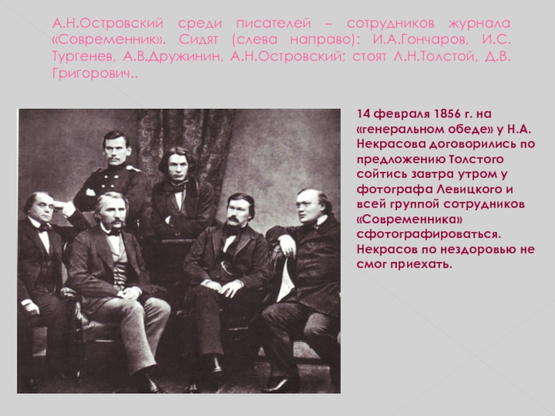 Среди писателей. Сотрудники журнала Современник 1856. Островский Современник 1856. Островский с сотрудниками журнала Современник. Сотрудники журнала Современник Некрасова.