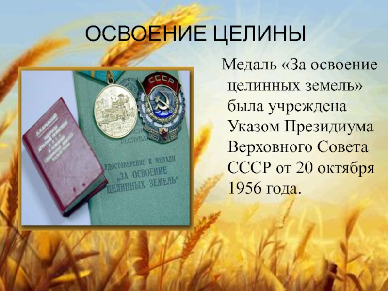 Освоение целины где. Медаль освоение целины. Орден за освоение целинных земель. Награды за освоение целины. Медаль за поднятие целины.